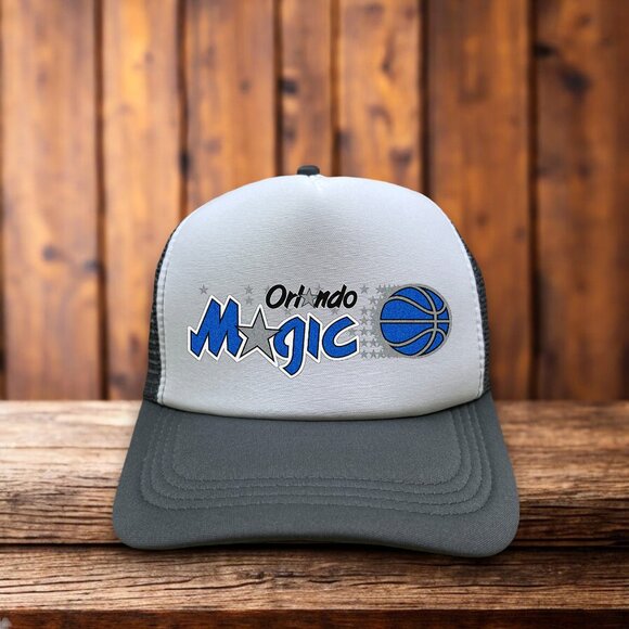 Orlando Magic Mens Trucker Hat Gray Snapback 1989 Logo Retro Basketball Cap - Picture 1 of 4